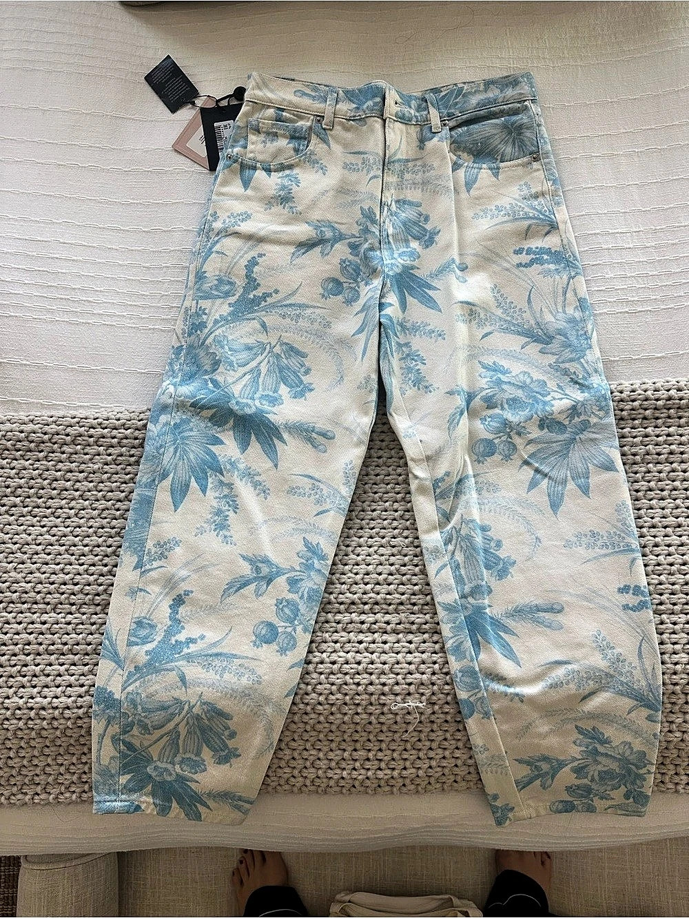 Twinset St. Fiore Floral Print Denim Jeans Floral Straight Leg Jeans in Blue &